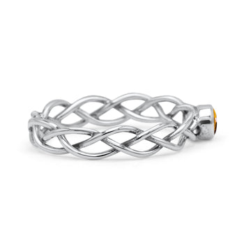 Infinity X Cross Weave Entangle Oxidized Round Statement Fashion Ring Simulated Tiger Eye Solid 925 Sterling Silver